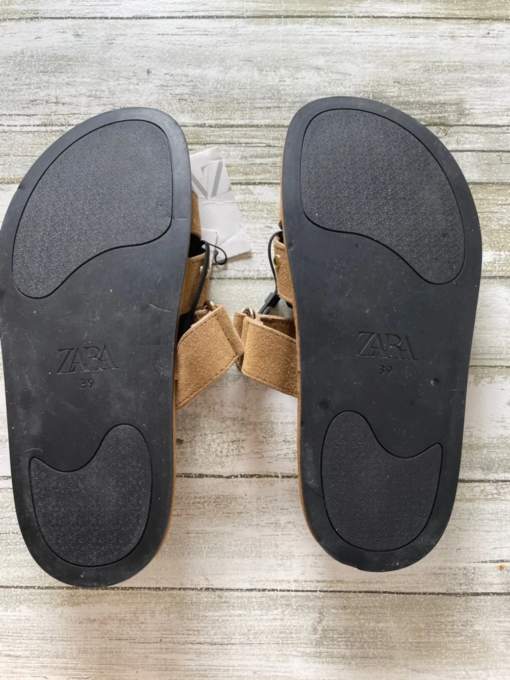 Zara Tan Studded Double-Strap Slide Sandals - Picture 5 of 7